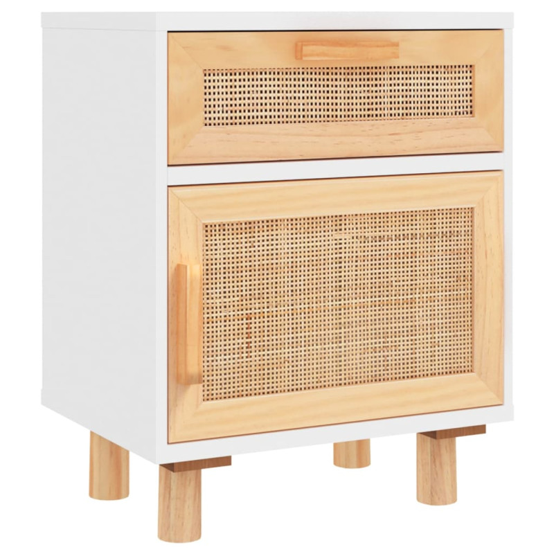 Szafki nocne, 2 szt., białe, lite drewno sosnowe i rattan