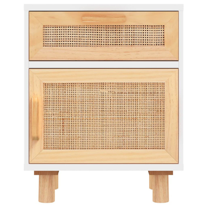 Szafki nocne, 2 szt., białe, lite drewno sosnowe i rattan