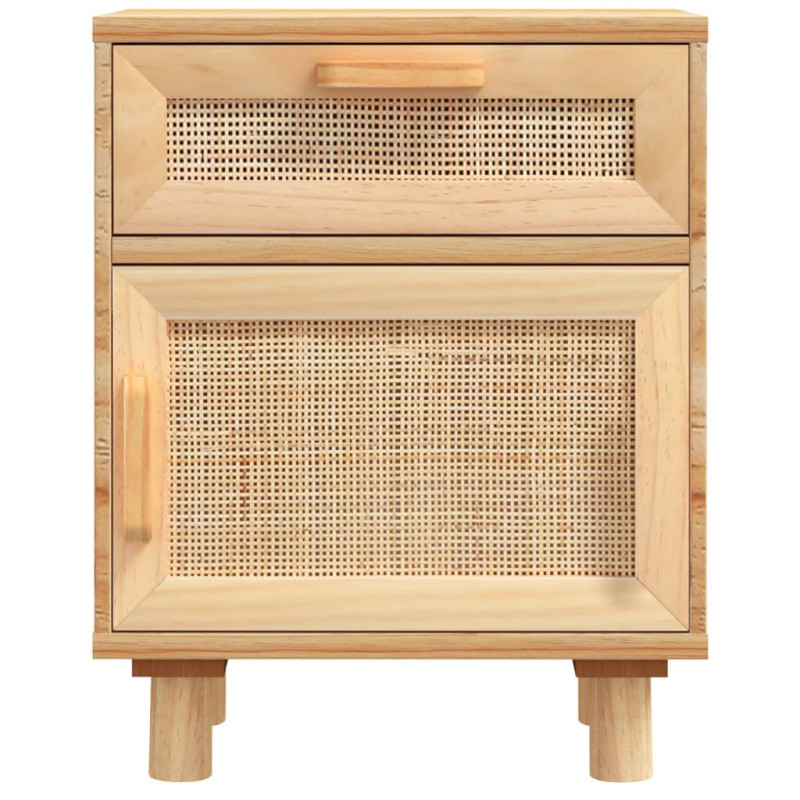 Szafki nocne, 2 szt., brązowe, lite drewno sosnowe i rattan