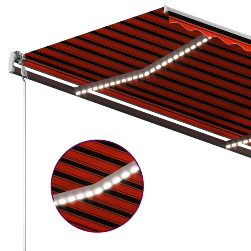 Ręcznie zwijana markiza z LED, 400x350 cm, pomarańczowo-brązowa