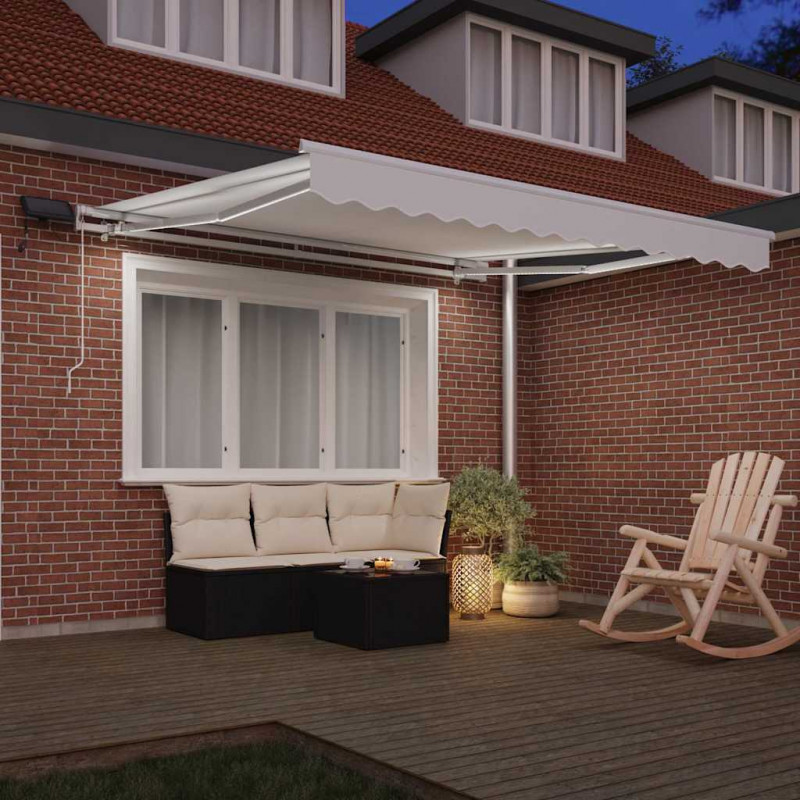 Markiza zwijana Ze LED Lights Biały 300 x 250 cm Tkanina i Stal