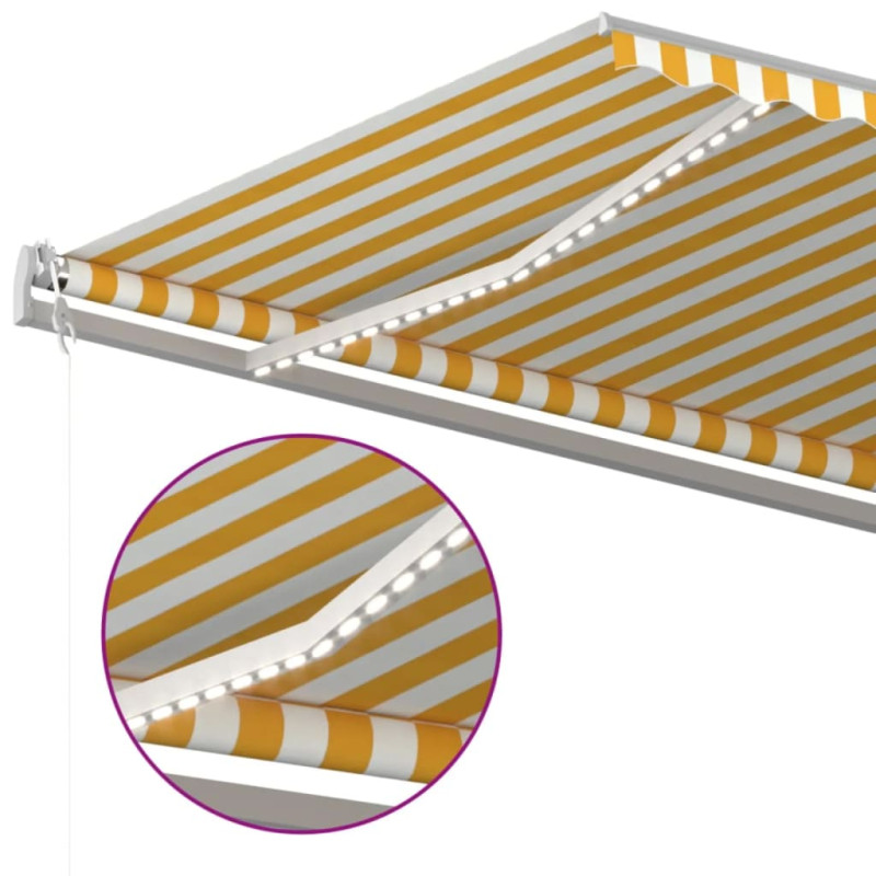 Ręcznie zwijana markiza z LED, 5x3 m, żółto-biała