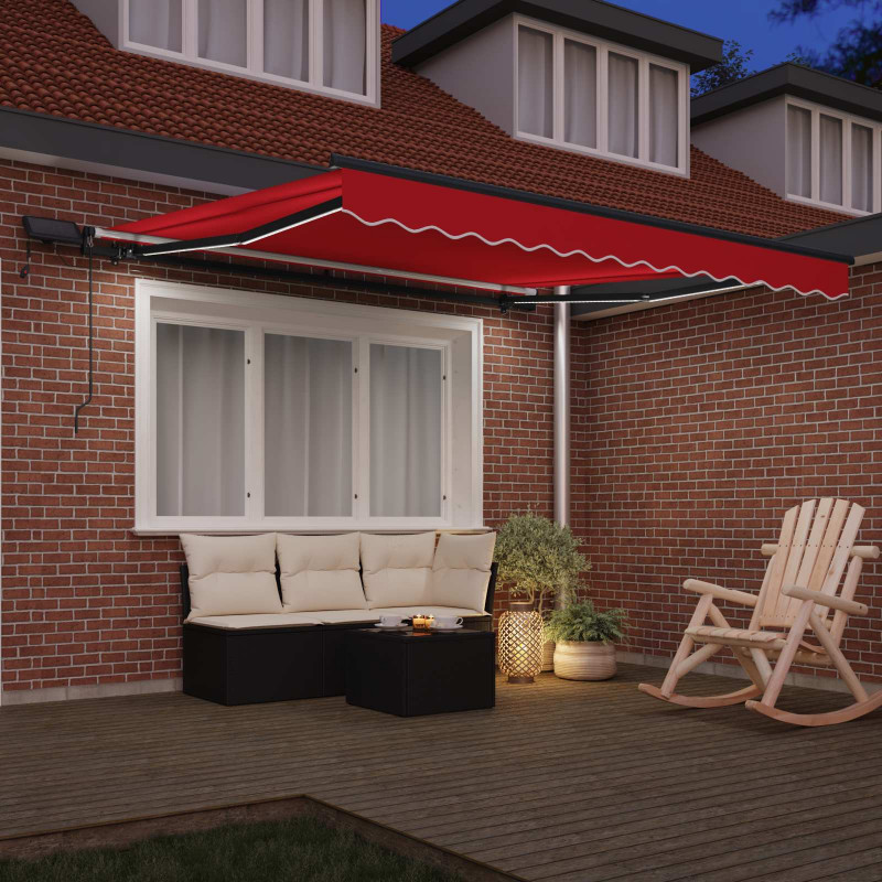 Markiza zwijana Ze LED Lights Czerwony 300 x 250 cm tkanina