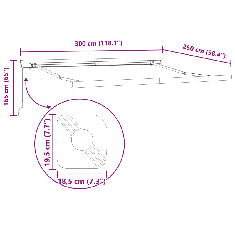 Markiza zwijana Czerwony 300 x 250 cm Tkanina i Metal