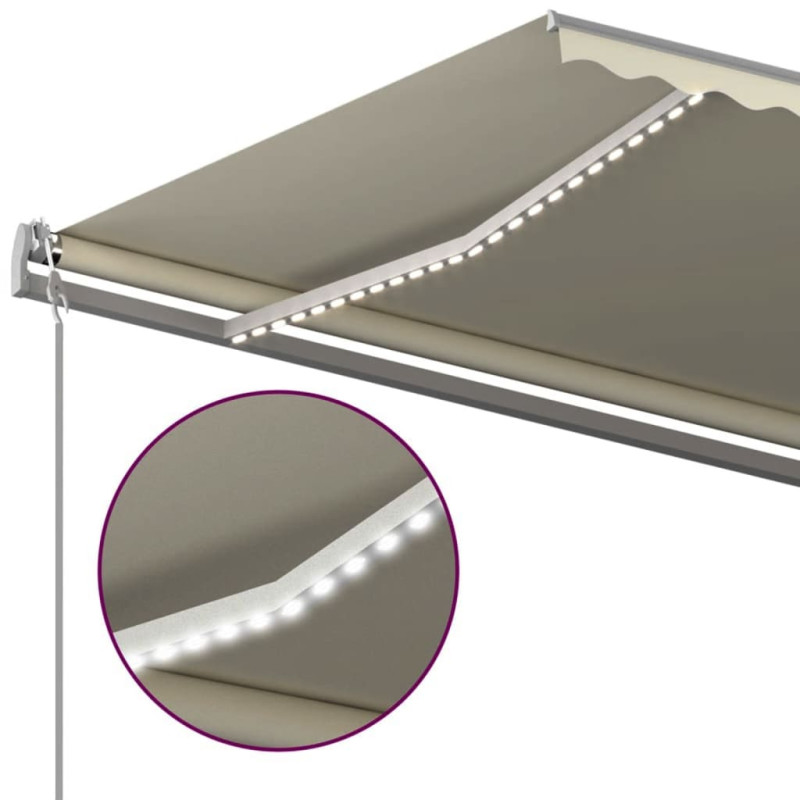 Ręcznie zwijana markiza z LED, 5x3 m, kremowa