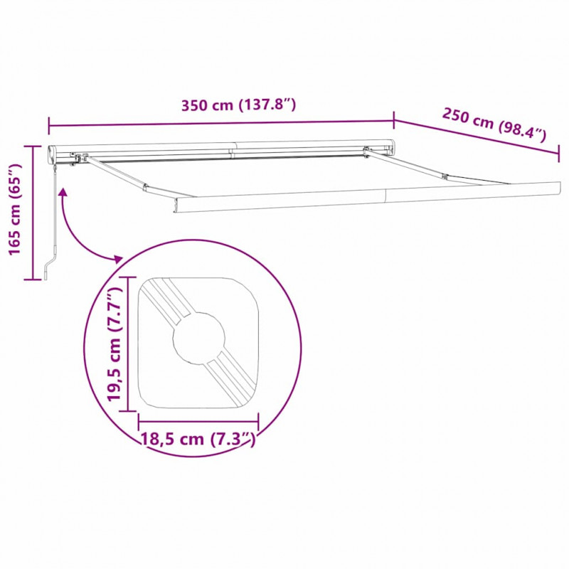 Markiza zwijana Czerwony i Czarny 350 x 250 cm Tkanina i Metal