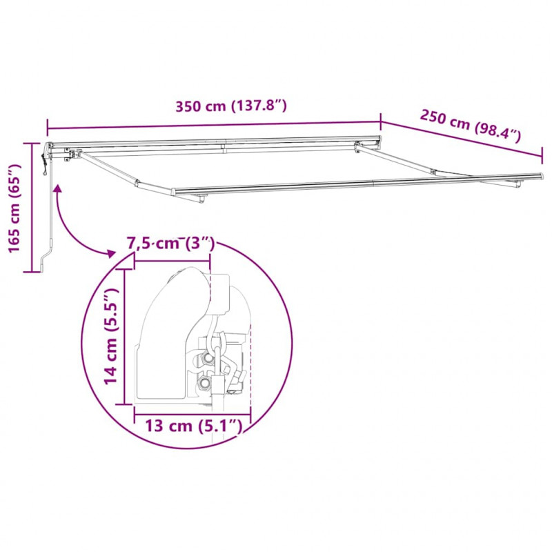 Elektryczna Rozkładana Markiza Czarny 350 x 250 cm