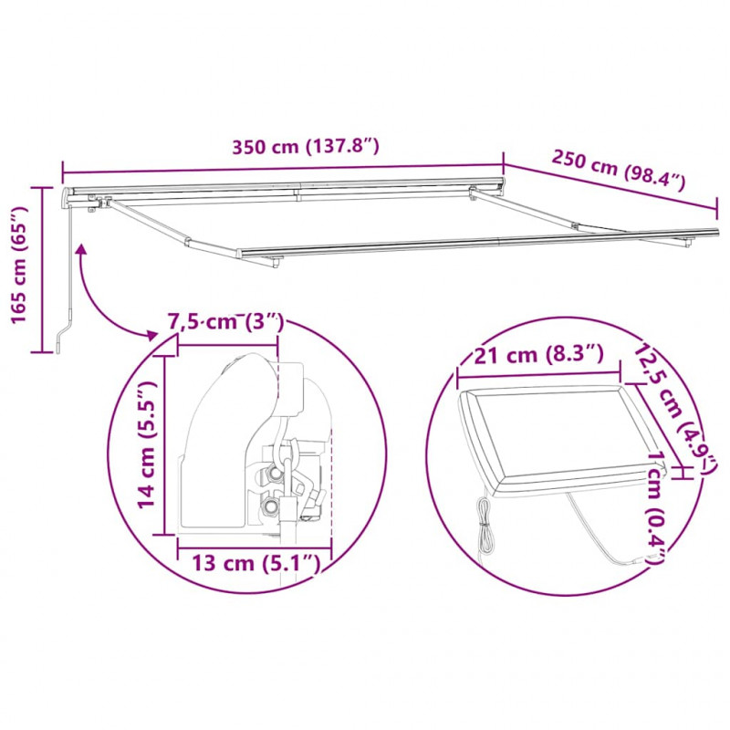 Markiza zwijana Beżowy 350 x 250 cm Tkanina i Stal