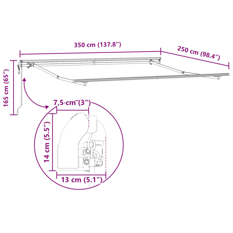 Markiza zwijana Jasnoszary 350 x 250 cm Tkanina i aluminium