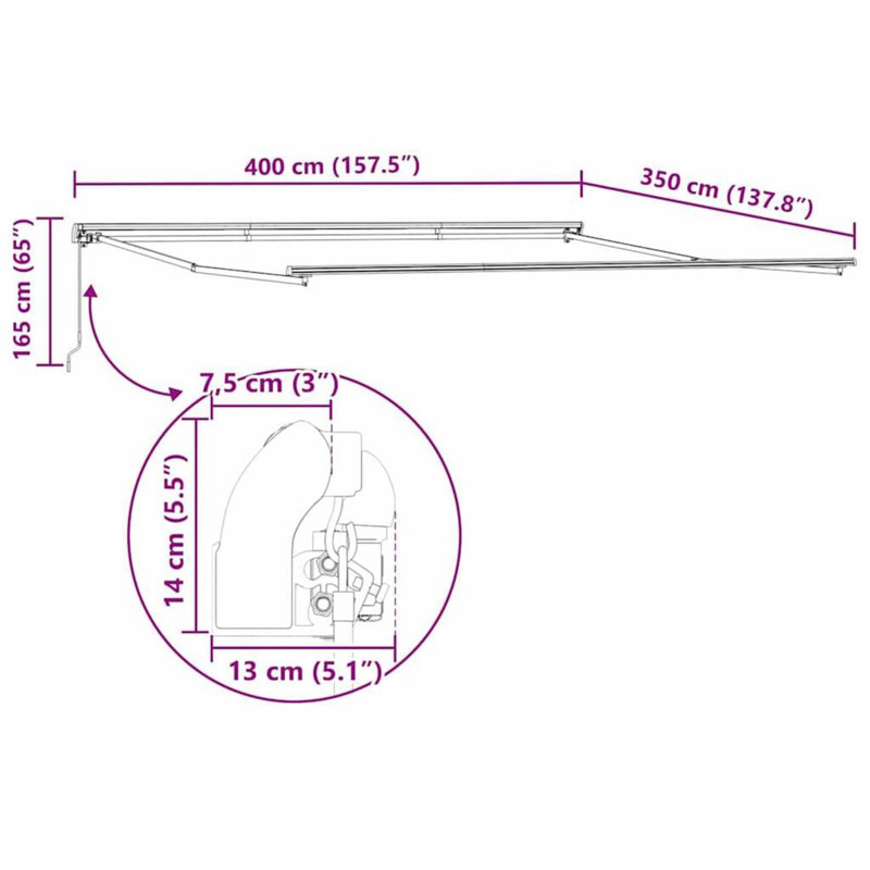 Markiza zwijana Czarny 400 × 350 cm Poliester i Stal
