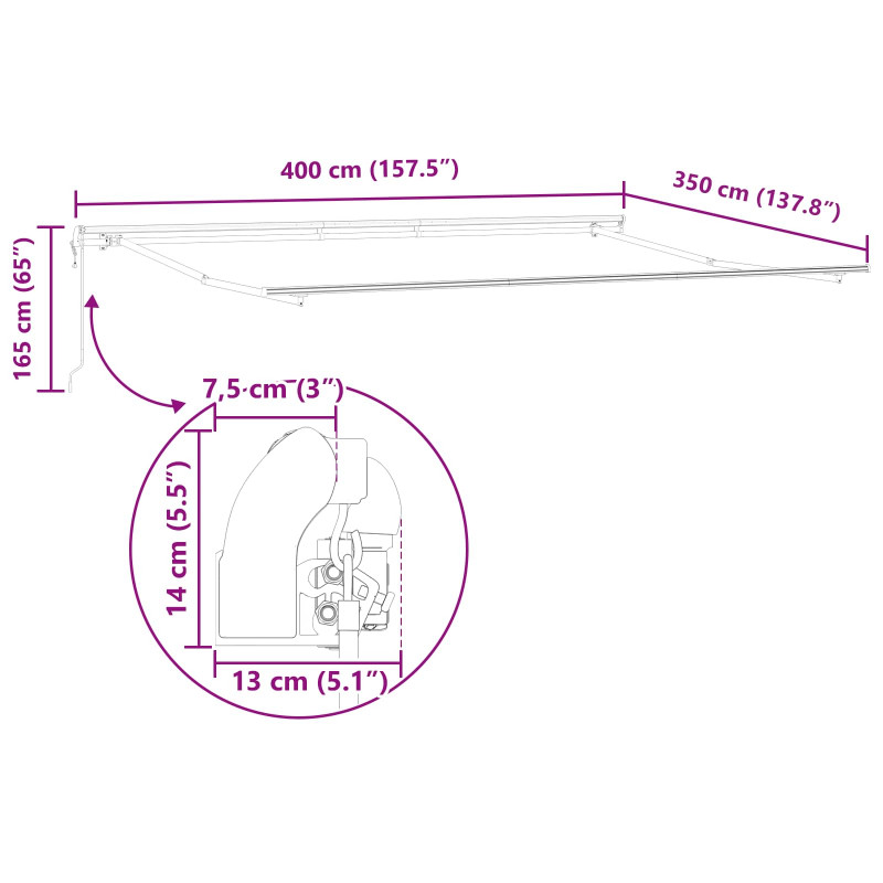 Markiza zwijana Czarny 400 × 350 cm Tkanina i aluminium