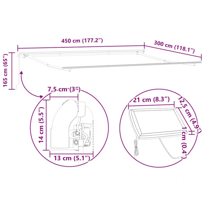 Markiza zwijana Czerwony 450 × 300 cm Tkanina i Stal