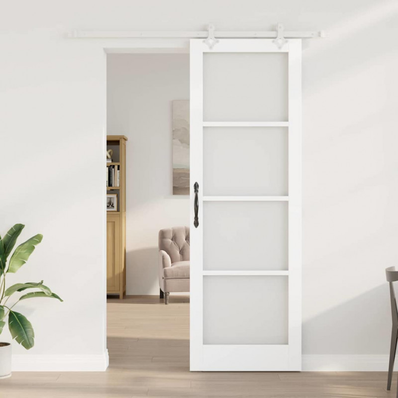 Drzwi przesuwne Biały 78 x 232 cm Lite drewno sosnowe i szkło