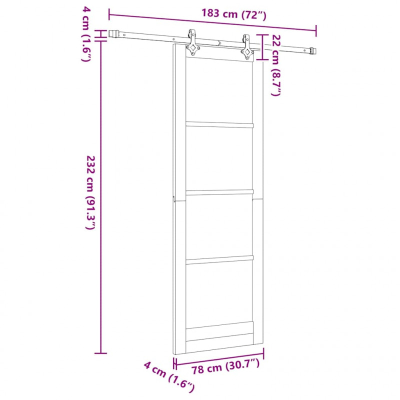 Drzwi przesuwne Biały 78 x 232 cm Lite drewno sosnowe i szkło