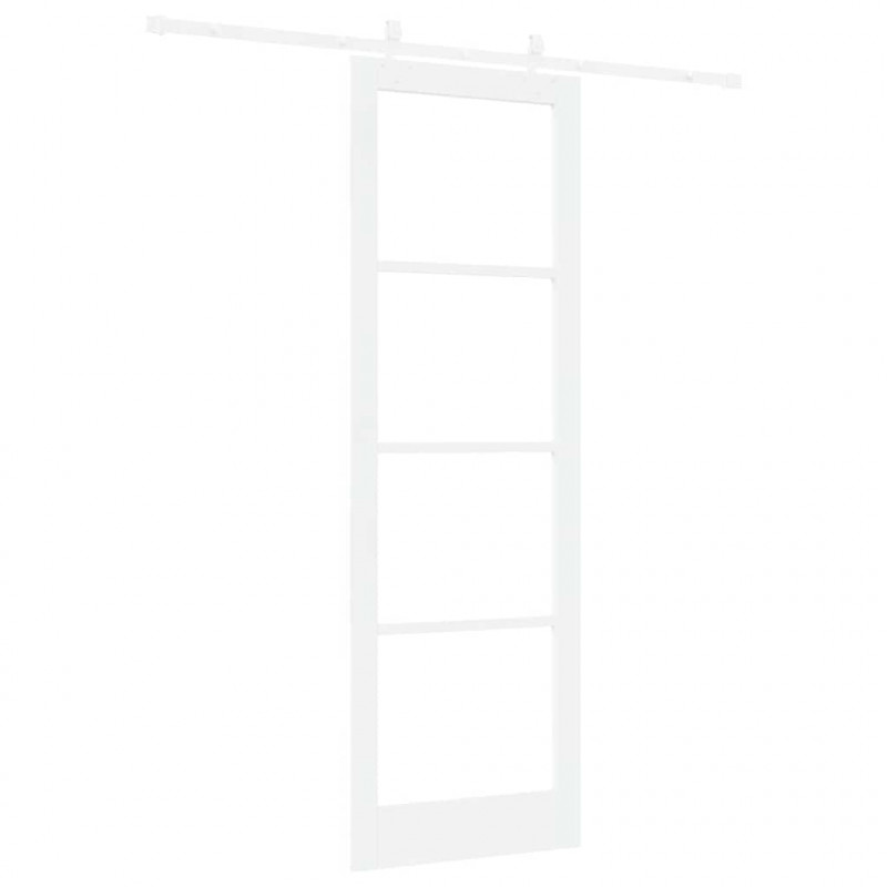 Drzwi przesuwne Biały 78 x 232 cm Lite drewno sosnowe i szkło