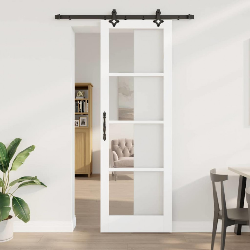 Drzwi przesuwne Biały 78 x 232 cm Lite drewno sosnowe i szkło