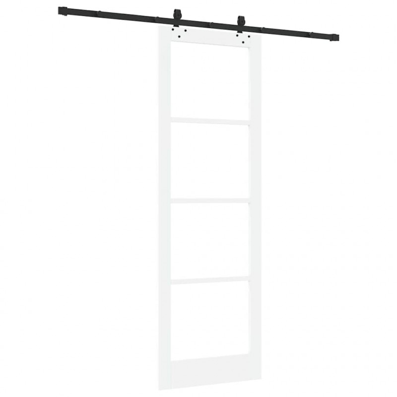 Drzwi przesuwne Biały 78 x 232 cm Lite drewno sosnowe i szkło
