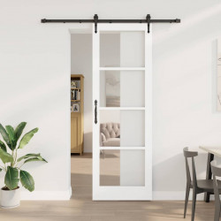 Drzwi przesuwne Biały 78 x 232 cm Lite drewno sosnowe i szkło