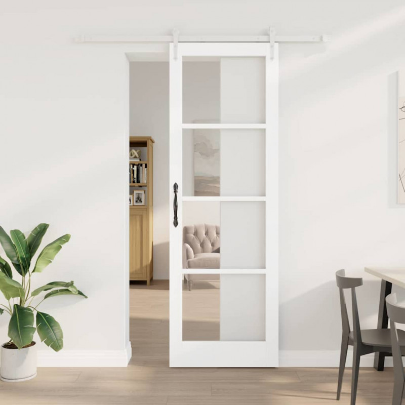 Drzwi przesuwne Biały 78 x 232 cm Lite drewno sosnowe i szkło