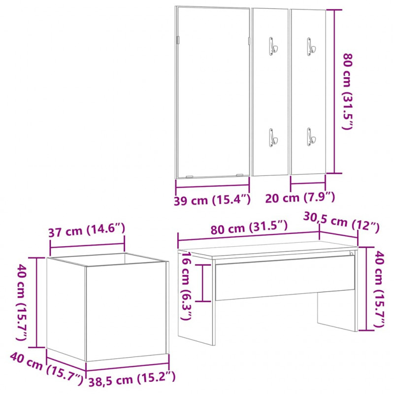 Zestaw mebli do przedpokoju 5 pcs Materiał drewnopochodny