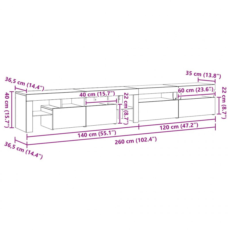 Szafka pod telewizor 3 pcs Czarny Dąb 260 x 37 x 40 cm