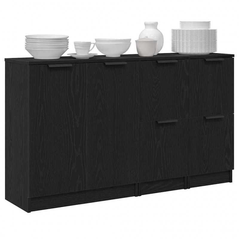 Bufet 3 pcs Czarny Dąb Materiał drewnopochodny