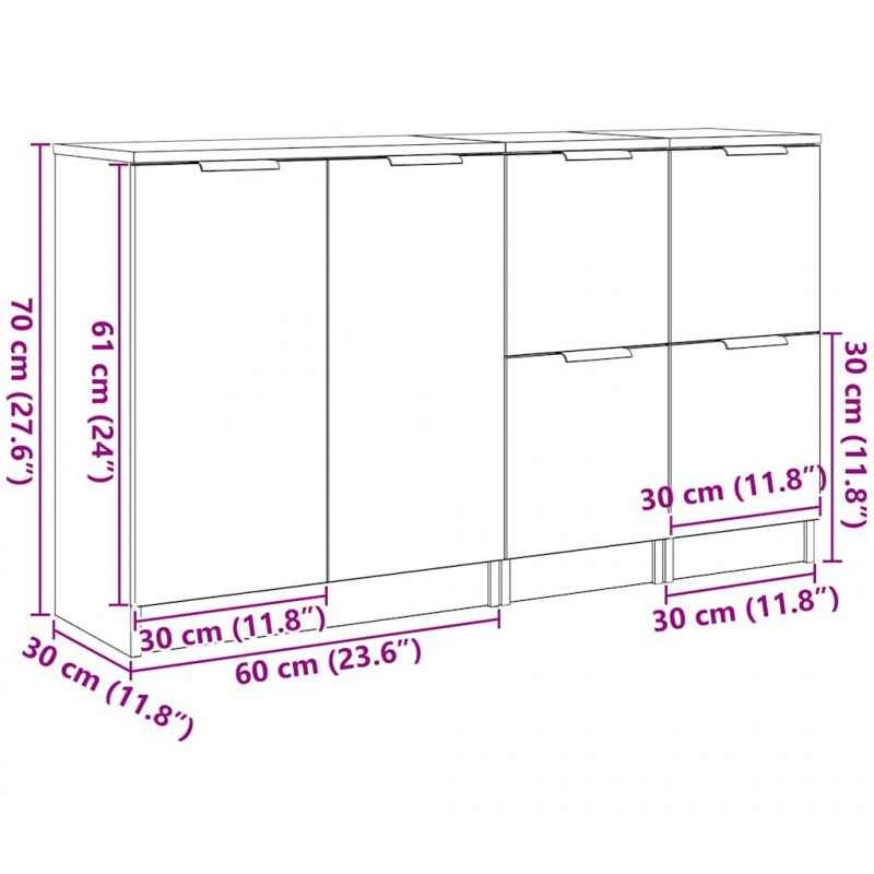 Bufet 3 pcs Czarny Dąb Materiał drewnopochodny