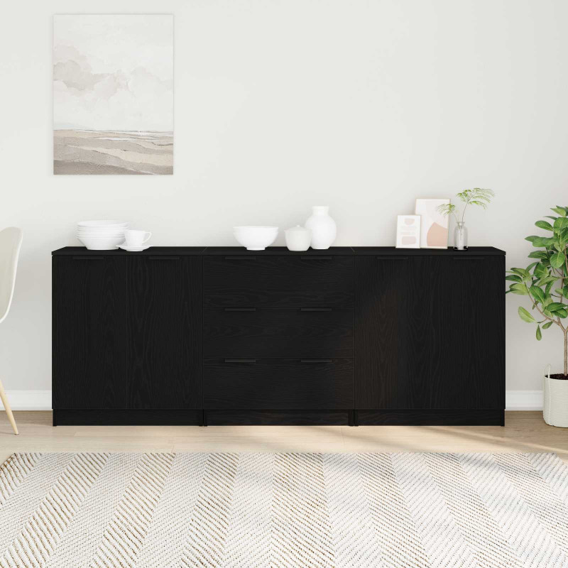Bufet 3 pcs Czarny Dąb 180 x 30 x 70 cm Materiał drewnopochodny