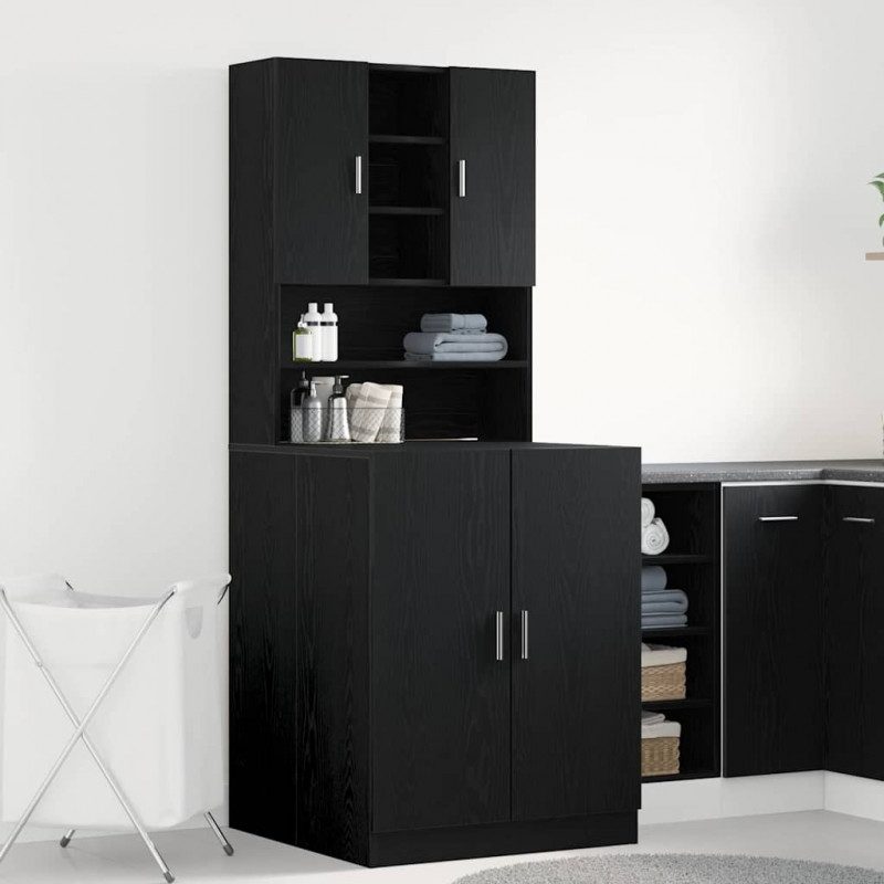 Szafka na pralkę 2 pcs Czarny Dąb 70,5 x 71,5 x 181,5 cm