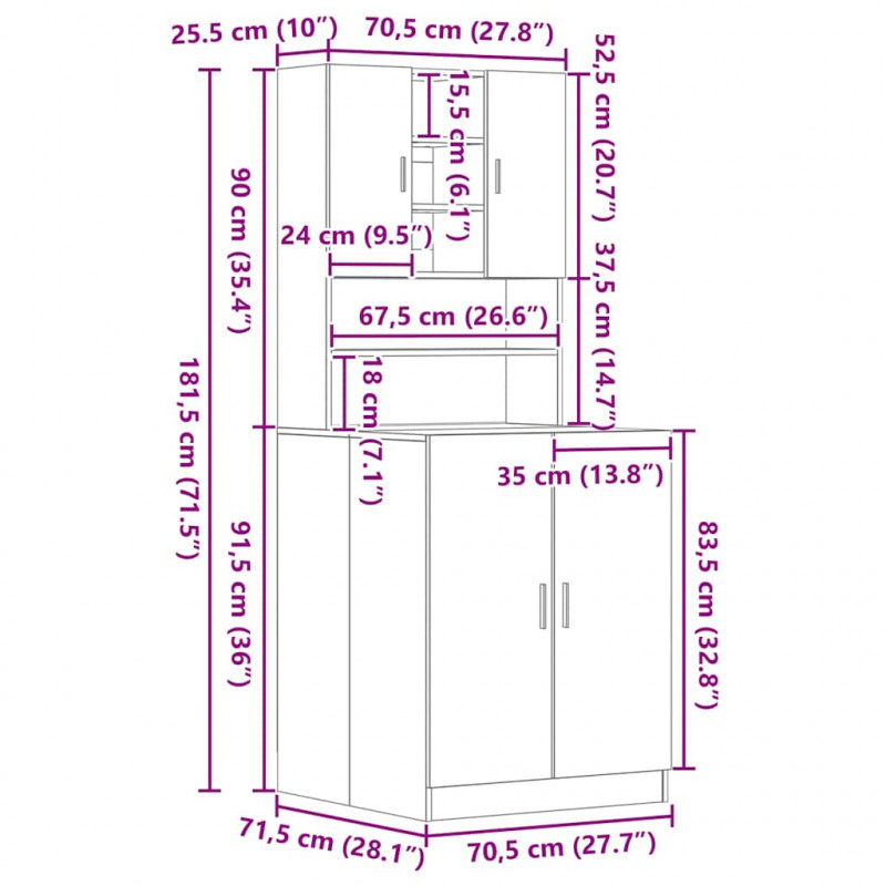 Szafka na pralkę 2 pcs Czarny Dąb 70,5 x 71,5 x 181,5 cm