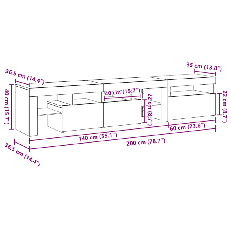 Szafka pod telewizor z LED 2 pcs Czarny Dąb 200 x 36,5 x 40 cm