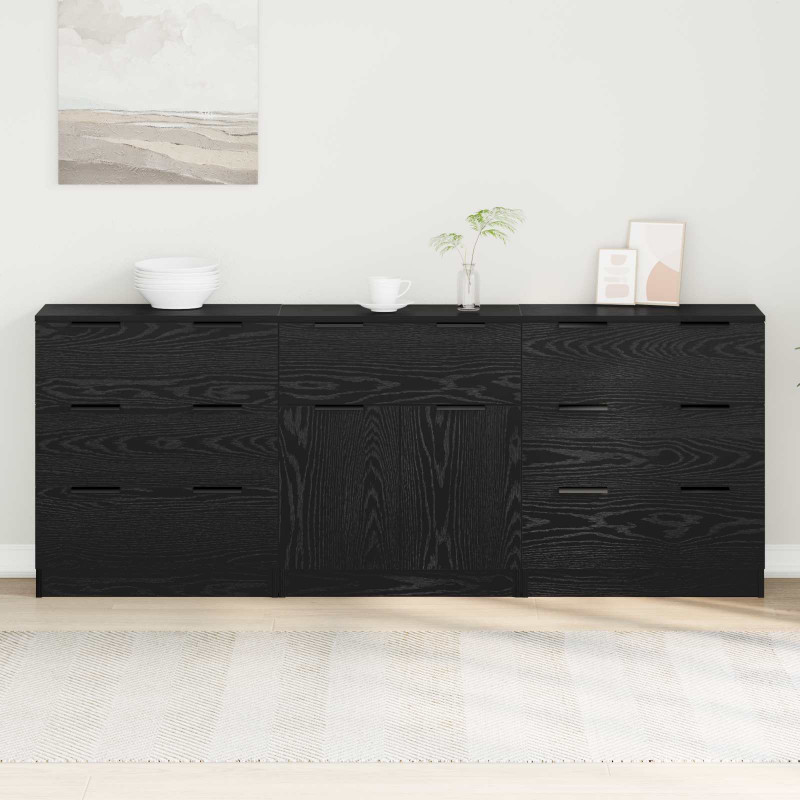 Bufet 3 pcs Czarny Dąb 181 x 30 x 70 cm Materiał drewnopochodny