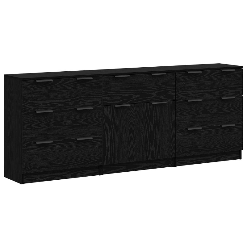 Bufet 3 pcs Czarny Dąb 181 x 30 x 70 cm Materiał drewnopochodny