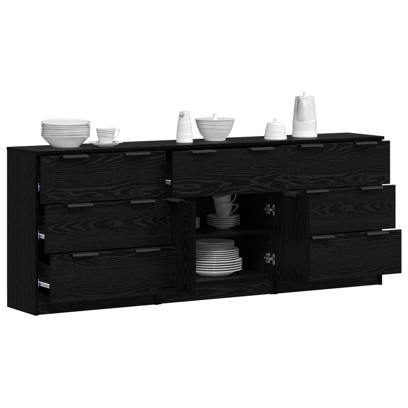 Bufet 3 pcs Czarny Dąb 181 x 30 x 70 cm Materiał drewnopochodny