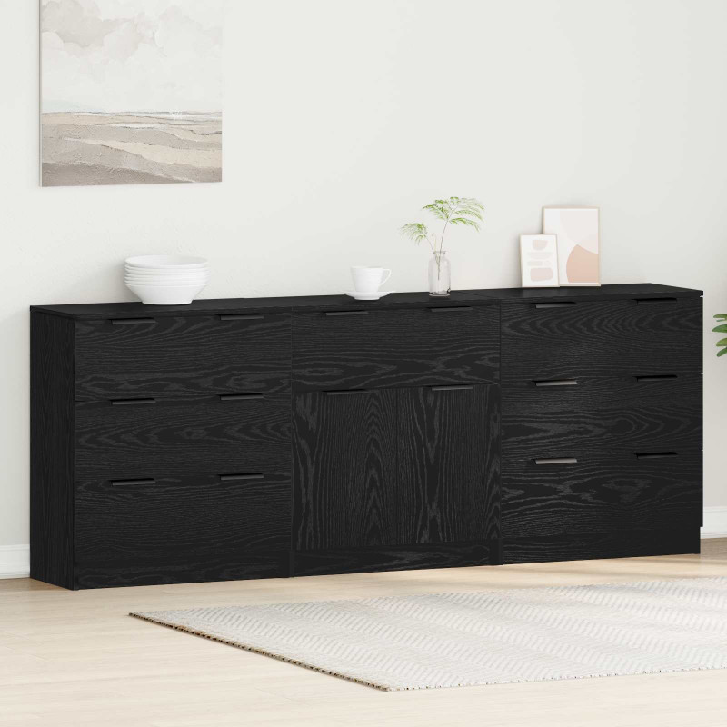 Bufet 3 pcs Czarny Dąb 181 x 30 x 70 cm Materiał drewnopochodny