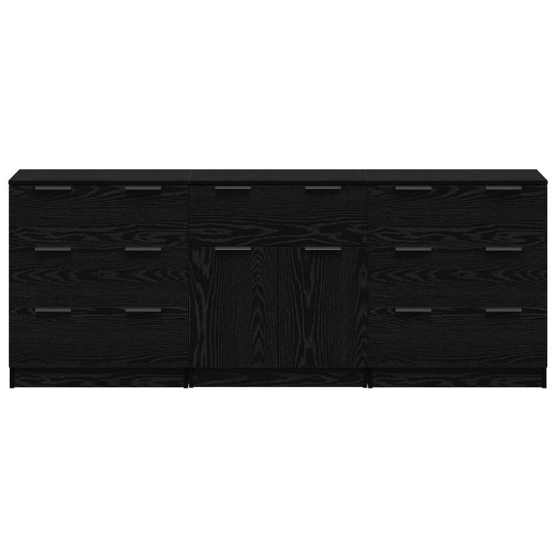 Bufet 3 pcs Czarny Dąb 181 x 30 x 70 cm Materiał drewnopochodny