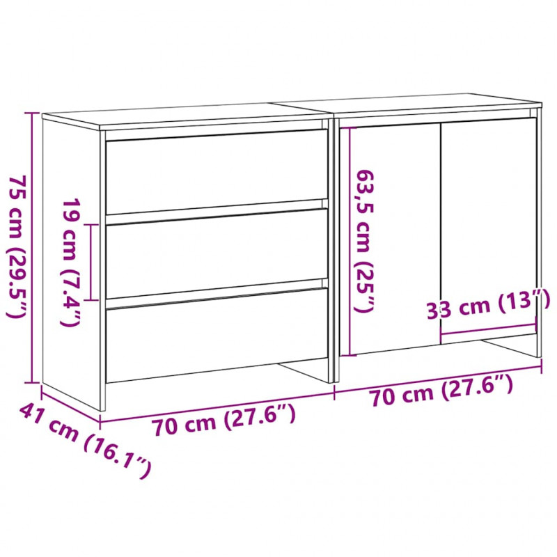 Bufet 2 pcs Czarny 70 x 41 x 75 cm Materiał drewnopochodny