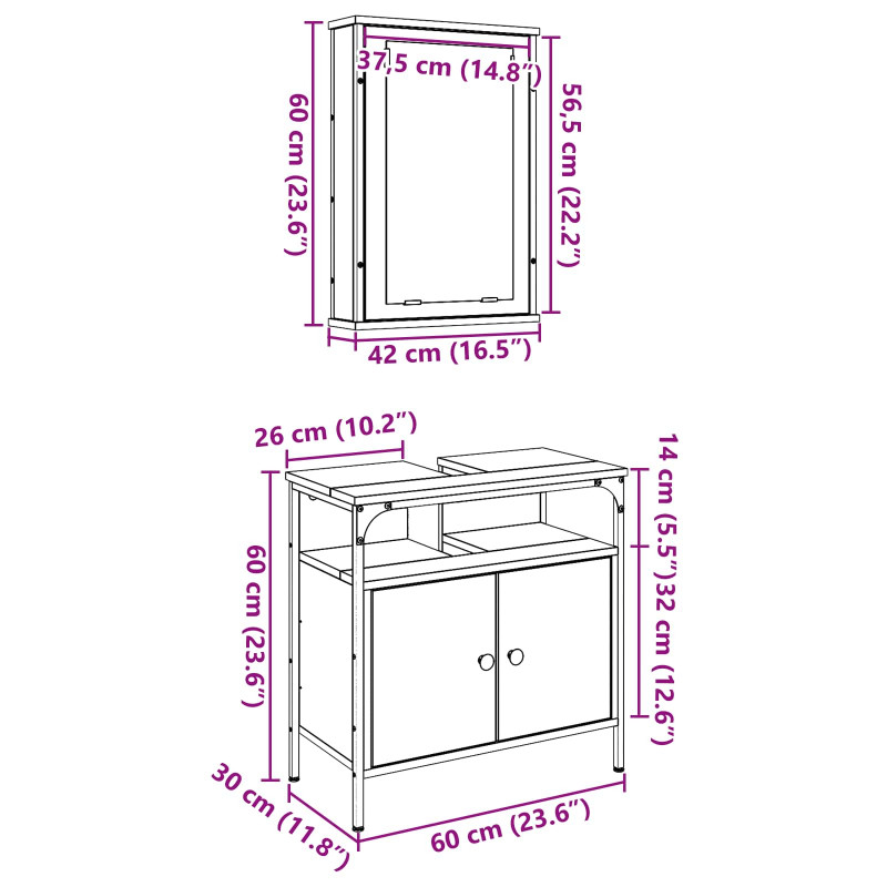 Zestaw mebli łazienkowych 2 pcs Brązowy Materiał drewnopochodny