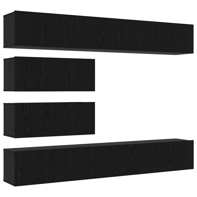 Zestaw szafek RTV 6 pcs Czarny Dąb Materiał drewnopochodny