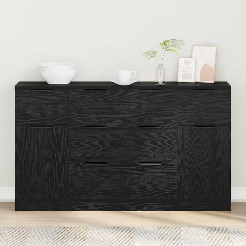 Bufet z szufladą 3 pcs Czarny Dąb Materiał drewnopochodny