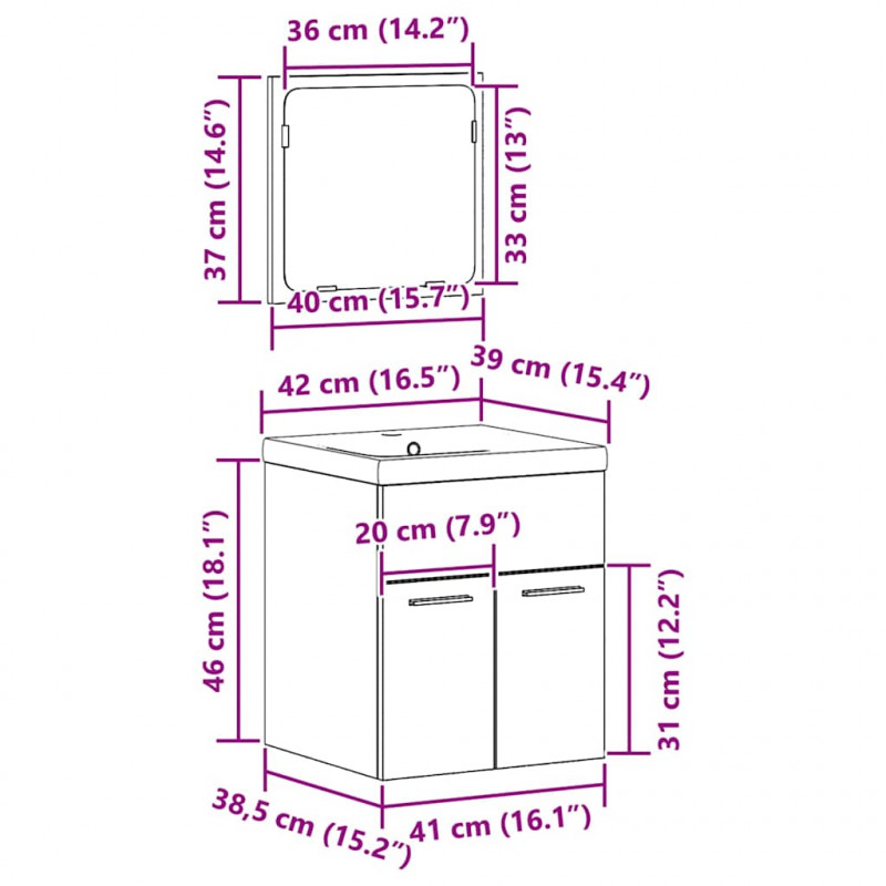Zestaw mebli łazienkowych z przechowywaniem 3 pcs Stare drewno
