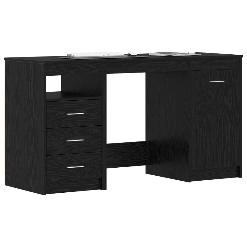 Biurko z szufladą z półką 2 pcs Czarny Dąb 140 x 50 x 76 cm