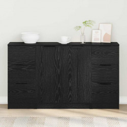Bufet z szufladą 3 pcs Czarny Dąb Materiał drewnopochodny