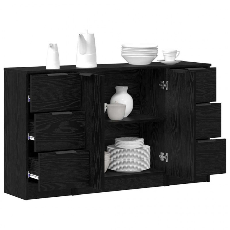 Bufet z szufladą 3 pcs Czarny Dąb Materiał drewnopochodny