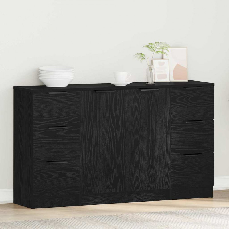 Bufet z szufladą 3 pcs Czarny Dąb Materiał drewnopochodny
