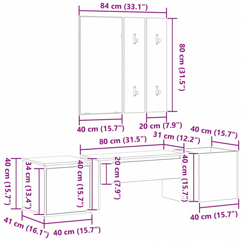 Zestaw mebli do przedpokoju 6 pcs Materiał drewnopochodny
