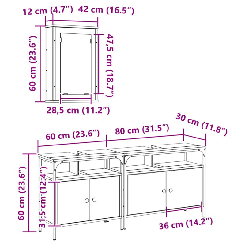 Jednostki Umywalkowe do Łazienki z półką 3 pcs Brązowy