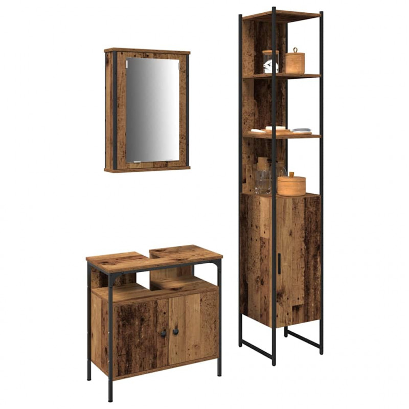 Zestaw mebli łazienkowych z półką z drzwiami 3 pcs Stare drewno