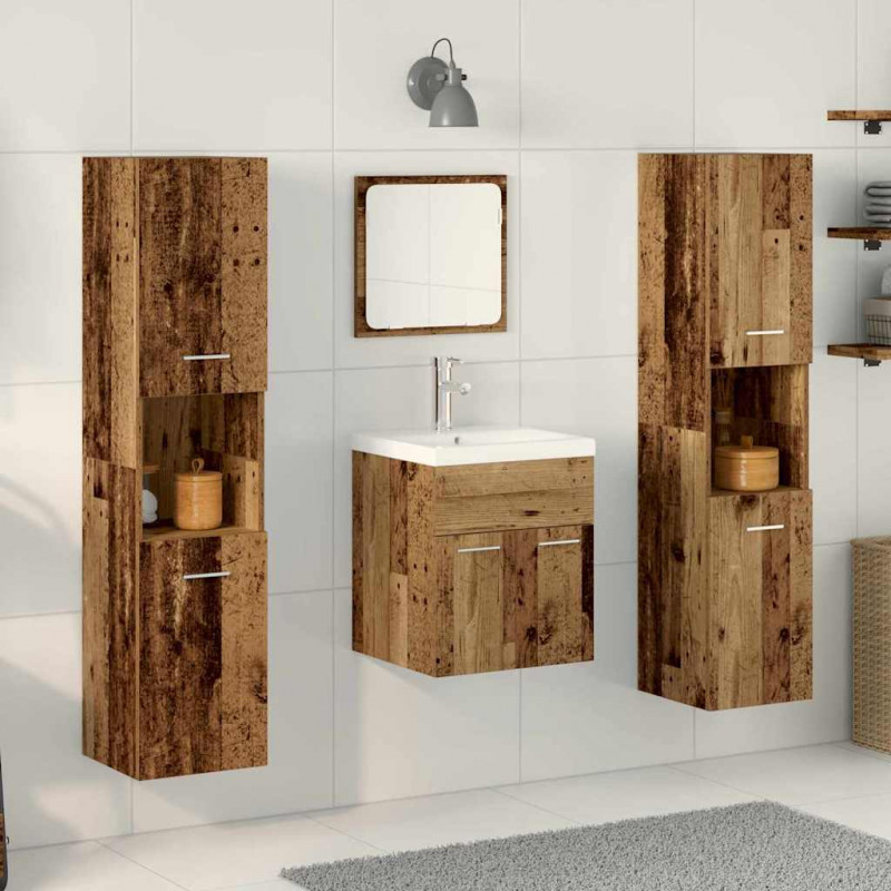 Zestaw mebli łazienkowych z półką z drzwiami 4 pcs Stare drewno