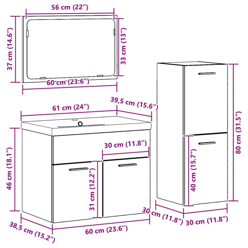 Zestaw mebli łazienkowych 4 pcs Brązowy Materiał drewnopochodny